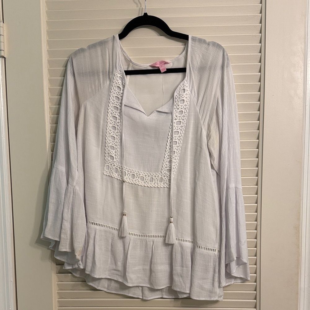 Lilly Pulitzer Amisa Top Resort White Tassels Lace Flounce Hem Size Small NWT - Picture 2 of 5